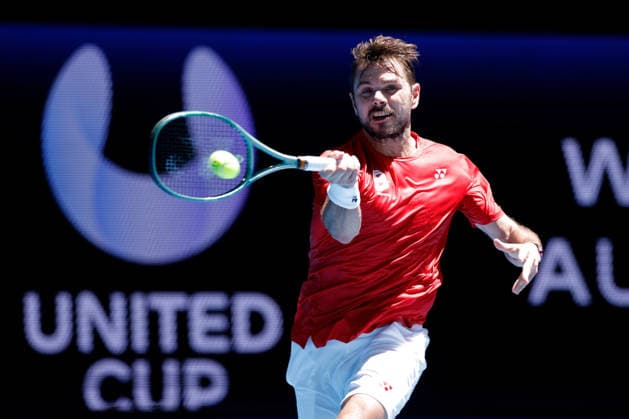 TENNIS UNITED CUP PERTH, Stan Wawrinka of Switzerland in action against Arthur Rinderknech of France during the United Cup day two match between Switzerland and France at RAC Arena in Perth, Saturday, January 3, 2026. ( NO ARCHIVING, EDITORIAL USE ONLY PERTH WESTERN AUSTRALIA AUSTRALIA  Copyright: xRICHARDxWAINWRIGHTx 20260103132895051683