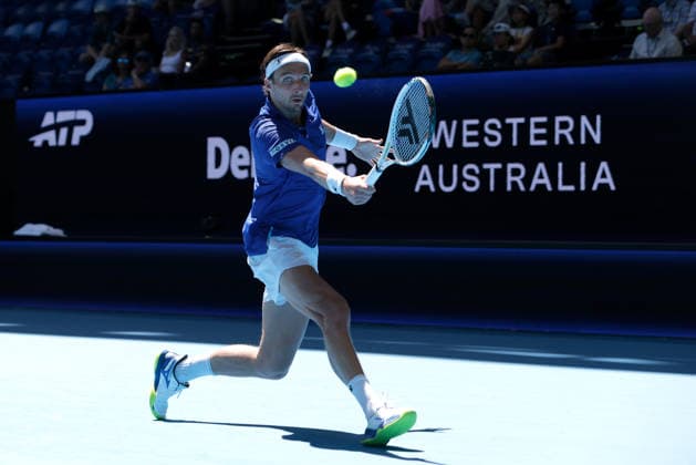 TENNIS UNITED CUP PERTH, Arthur Rinderknech of France in action against Stan Wawrinka of Switzerland during the United Cup day two match between Switzerland and France at RAC Arena in Perth, Saturday, January 3, 2026. ( NO ARCHIVING, EDITORIAL USE ONLY PERTH WESTERN AUSTRALIA AUSTRALIA  Copyright: xRICHARDxWAINWRIGHTx 20260103196092955563
