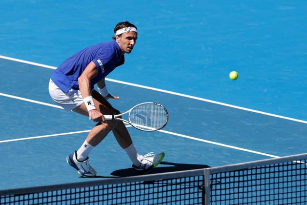TENNIS UNITED CUP PERTH, Arthur Rinderknech of France in action against Stan Wawrinka of Switzerland during the United Cup day two match between Switzerland and France at RAC Arena in Perth, Saturday, January 3, 2026. ( NO ARCHIVING, EDITORIAL USE ONLY PERTH WESTERN AUSTRALIA AUSTRALIA  Copyright: xRICHARDxWAINWRIGHTx 20260103149679695179