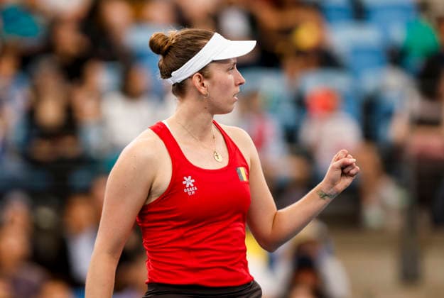 (260103) -- SYNDEY, Jan. 3, 2026 -- Elise Mertens of Belgium celebrates during the women s singles match against Zhu Lin of China in the Group B round robin match between China and Belgium at the 2026 United Cup tennis tournament in Sydney, Australia, Jan. 3, 2026. ) (SP)AUSTRALIA-SYNDEY-TENNIS-UNITED CUP-CHN VS BEL MaxPing 