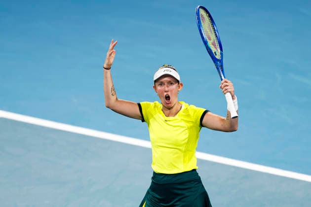 TENNIS UNITED CUP SYDNEY, Storm Hunter of Team Australia celebrates match point in her Group D singles match against Malene Helgo of Team Norway during day two of the 2026 United Cup at Ken Rosewall Arena in Sydney, Saturday, January 3, 2026. ( NO ARCHIVING, EDITORIAL USE ONLY SYDNEY NEW SOUTH WALES AUSTRALIA  Copyright: xMARKxEVANSx 20260103130502477843