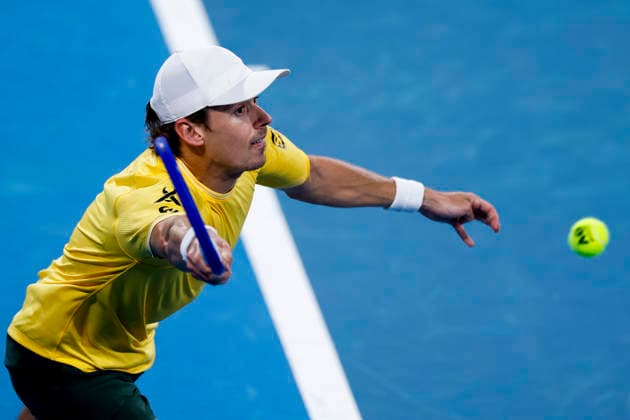 TENNIS UNITED CUP SYDNEY, Alex de Minaur of Team Australia plays a forehand in his Group D singles match against Casper Ruud of Team Norway during day two of the 2026 United Cup at Ken Rosewall Arena in Sydney, Saturday, January 3, 2026. ( NO ARCHIVING, EDITORIAL USE ONLY SYDNEY NEW SOUTH WALES AUSTRALIA  Copyright: xMARKxEVANSx 20260103171635736964