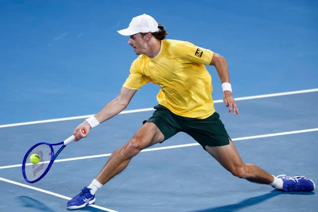 TENNIS UNITED CUP SYDNEY, Alex de Minaur of Team Australia plays a forehand in his Group D singles match against Casper Ruud of Team Norway during day two of the 2026 United Cup at Ken Rosewall Arena in Sydney, Saturday, January 3, 2026. ( NO ARCHIVING, EDITORIAL USE ONLY SYDNEY NEW SOUTH WALES AUSTRALIA  Copyright: xMARKxEVANSx 20260103128604262841