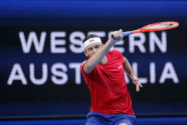 TENNIS UNITED CUP PERTH, Taylor Fritz of the USA in action against Sebastian Baez of Argentina during the United Cup day two match between the USA and Argentina at RAC Arena in Perth, Saturday, January 3, 2026. ( NO ARCHIVING, EDITORIAL USE ONLY PERTH WESTERN AUSTRALIA AUSTRALIA  Copyright: xRICHARDxWAINWRIGHTx 20260103150119923011