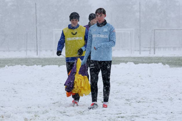 DEU, DFL, 2 FBL Hertha BSC, Training, Snow, 03 01 2026, Sportforum, Berlin, DEU, DFL, 2 FBL Hertha BSC, Training, Snow, im Bild Kennet Eichhorn Hertha BSC Berlin 23 DFL regulations prohibit any use of Photographs as image sequences and or quasi video nordphotoxGmbHx xEngler nph00076