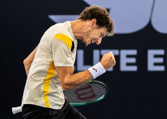 January 3, 2026, Brisbane, Qld, Australia: PABLO CARRENO BUSTA of Spain reacts during his MenÃ¢â‚¬â ¢s Singles qualifying round match against MATTIA BELLUCCI of Italy at the Brisbane International. Brisbane Australia - ZUMAt173 20260103_zsp_t173_009 Copyright: xStephanexThomasx