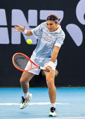 January 3, 2026, Brisbane, Qld, Australia: MATTIA BELLUCCI of Italy plays a backhand during his MenÃ¢â‚¬â ¢s Singles qualifying round match against PABLO CARRENO BUSTA of Spain at the Brisbane International. Brisbane Australia - ZUMAt173 20260103_zsp_t173_012 Copyright: xStephanexThomasx