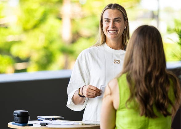 January 3, 2026, Brisbane, Qld, Australia: ARYNA SABALENKA of Belarus takes part in a media activity ahead of the Brisbane International. Brisbane Australia - ZUMAt173 20260103_zsp_t173_021 Copyright: xStephanexThomasx