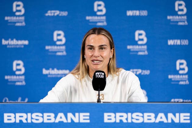 January 3, 2026, Brisbane, Qld, Australia: ARYNA SABALENKA of Belarus speaks to the media during a press conference, PK, Pressekonferenz ahead of the Brisbane International. Brisbane Australia - ZUMAt173 20260103_zsp_t173_022 Copyright: xStephanexThomasx