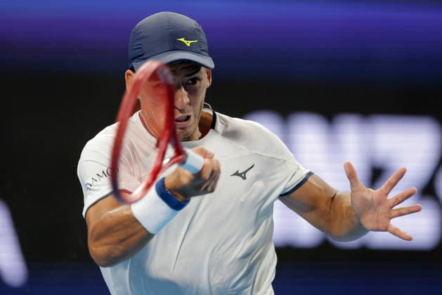 TENNIS UNITED CUP PERTH, Sebastian Baez of Argentina in action against Taylor Fritz of the USA during the United Cup day two match between the USA and Argentina at RAC Arena in Perth, Saturday, January 3, 2026. ( NO ARCHIVING, EDITORIAL USE ONLY PERTH WESTERN AUSTRALIA AUSTRALIA  Copyright: xRICHARDxWAINWRIGHTx 20260103155663728971