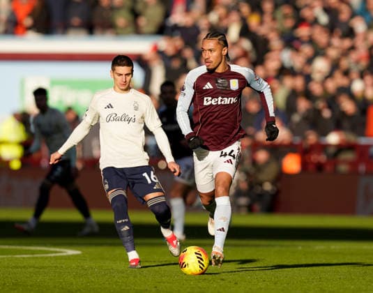 Birmingham, England, 3rd January 2026. Nicolas Dominguez of Nottingham Forest (l) and Boubacar Kamara of Aston Villa (r) during the Aston Villa vs Nottingham Forest Premier League match at Villa Park, Birmingham. Picture credit should read: Andrew Yates Sportimage EDITORIAL USE ONLY. No use with unauthorised audio, video, data, fixture lists, club league logos or live services. Online in-match use limited to 120 images, no video emulation. No use in betting, games or single club league player publications. SPI_012_AY_Villa_Forest SPI-4426-0012