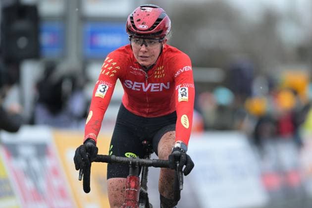 Dutch Aniek Van Alphen crosses the finish line at the women elite race at the cyclocross cycling event in Gullegem on Saturday 03 January 2026, stage 7 8 in the Superprestige cyclocross cycling competition DAVIDxPINTENS  x153273286x