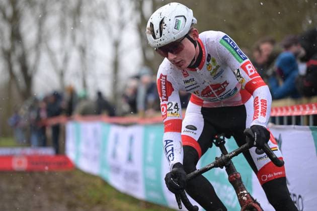 Belgian Gerben Kuypers pictured in action during the men elite race at the cyclocross cycling event in Gullegem on Saturday 03 January 2026, stage 7 8 in the Superprestige cyclocross cycling competition DAVIDxPINTENS  x153284717x