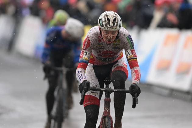 Belgian Michael Vanthourenhout crosses the finish line at the men elite race at the cyclocross cycling event in Gullegem on Saturday 03 January 2026, stage 7 8 in the Superprestige cyclocross cycling competition DAVIDxPINTENS  x153290018x