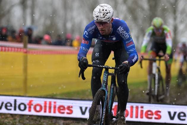 Belgian Michael Vanthourenhout crosses the finish line at the men elite race at the cyclocross cycling event in Gullegem on Saturday 03 January 2026, stage 7 8 in the Superprestige cyclocross cycling competition DAVIDxPINTENS  x153290276x