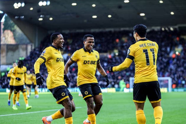 Jhon Arias (10 Wolves) celebrates scoring the first goal during the Premier League football match between Wolverhampton Wanderers and West Ham United at Molineux stadium in Wolverhampton, England Copyright: xNataliexMincher SPPx Sportspressphoto_SPR78348