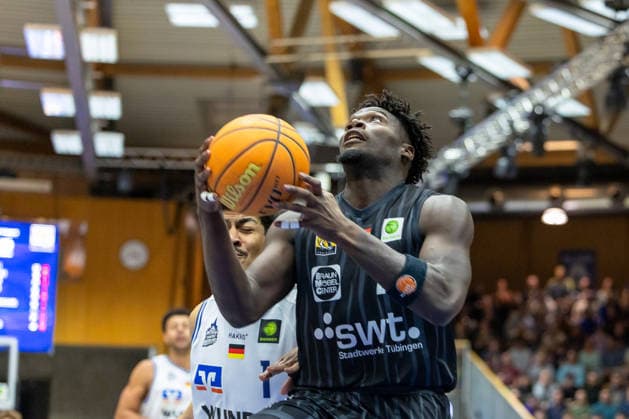 Melkisedek Moreaux Tigers Tuebingen, 23 Jose Gabriel de Oliveira Neto HAKRO Merlins Crailsheim, 01 GER, HAKRO Merlins Crailsheim vs Tigers Tuebingen, Basketball, BARMER 2 Bundesliga Bundesliga, Pro A, Season 2025 2026, 16 Matchday, 03 01 2026 GER, HAKRO Merlins Crailsheim vs Tigers Tuebingen, Basketball, BARMER 2 Bundesliga Bundesliga, Pro A, Season 2025 2026, 16 Matchday, 03 01 2026 Ilshofen Copyright: xEibner-Pressefoto ArdanxFuessmanx EP_AFN