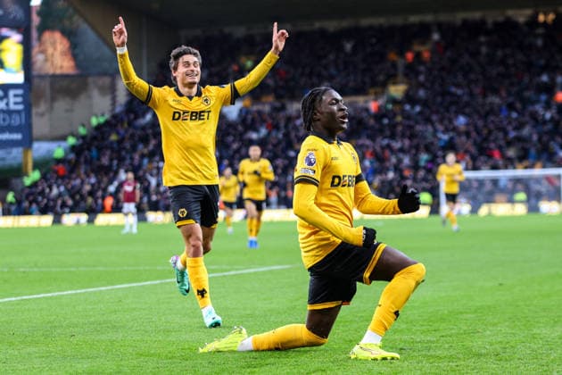 Mateus Mane (36 Wolves) celebrates scoring the third Wolves goal during the Premier League football match between Wolverhampton Wanderers and West Ham United at Molineux stadium in Wolverhampton, England Copyright: xNataliexMincher SPPx Sportspressphoto_SPR78357