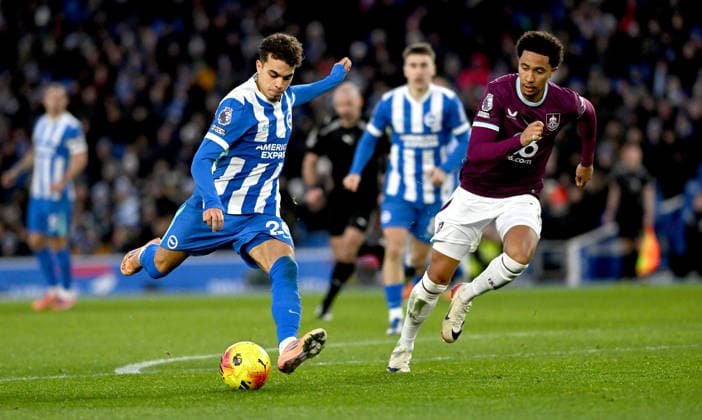 Yasin Ayari of Brighton fires in their second goal early in the second half during the Premier League match between Brighton and Hove Albion and Burnley at the American Express Stadium , Brighton , UK - 3rd January 2026 Brighton vs Burnley Premier League Football, Amex Stadium, Sussex, UK - 03 Jan 2026Brighton Amex Stadium Sussex United Kingdom Editorial use only. No merchandising. For Football images FA and Premier League restrictions apply inc. no internet mobile usage without FAPL license - for details contact Football Dataco  Copyright: xSimonxDack TPI Shutterstockx 16222248af