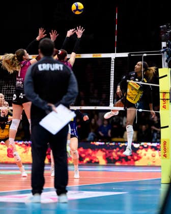 Sanaa, Dotson outside attack, VfB Suhl LOTTO Thueringen, 9 GER, Thueringen, VfB Suhl LOTTO Thueringen vs Schwarz Weiss Erfurt, Volleyball, Volleyball Bundesliga, Spielnr 2084, Saturday, 03 01 2026 GER, Thueringen, VfB Suhl LOTTO Thueringen vs Schwarz Weiss Erfurt, Volleyball, Volleyball Bundesliga, Spielnr 2084, Saturday, 03 01 2026 Eisenach Copyright: xEibner-Pressefoto MartinxHerbstx EP_MHT