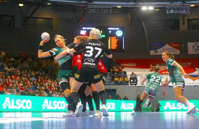 Luisa Schulze Göppingen tries to assert itself against Zwickaus defense Handball Women 1 Bundesliga 2025 26 BSV Sachsen Zwickau Frisch Auf Göppingen on 3 1 2026 in the Sparkassen Arena Zwickau BSV Sachsen Zwickau Frisch Auf Göppingen