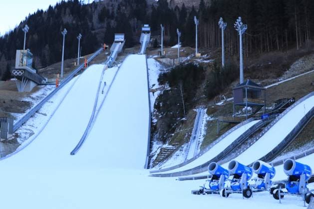 Milano Cortina 2026 Winter Olympic Games, Olympische Spiele, Olympia, OS - Ski jumping, Skispringen, Ski, nordisch Hill Pierre Teyssot MAXPPP ; Milano Cortina 2026 Winter Olympic Games - Ski Jumping Hill. Predazzo, Italy on January 3, 2026. Preparation of the ski jumping hill and production of snow with snow guns a month ahead of the next Winter Olympic Games. Ski Jumping Hill Pierre Teyssot Maxppp Predazzo Trentino South Tyrol Italy  Copyright: xMAXPPPxPierrexTeyssotx PT7_2990 PT7_2990