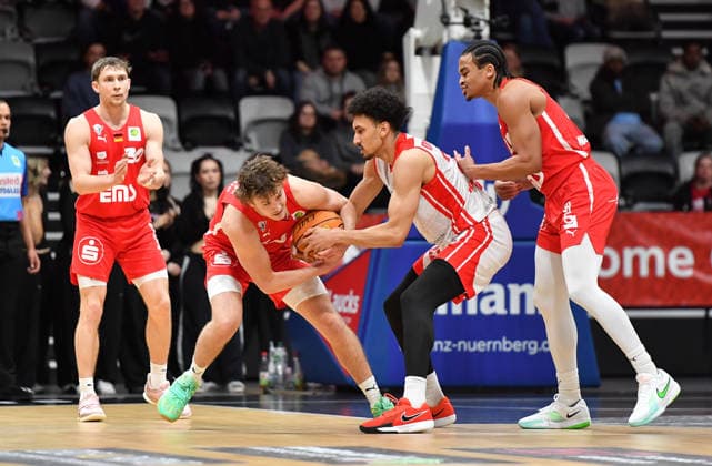 03 01 2026 Basketball Season 2025 2026 2 Bundesliga Pro A 16 Matchday Nuremberg Falcons Basketball Club NBC Rhein Stars Cologne OGo xogox Cartee Dean Whitt 2, Nuremberg Falcons BC NBC Justin Onyejiaka 22, Rhein Stars Cologne