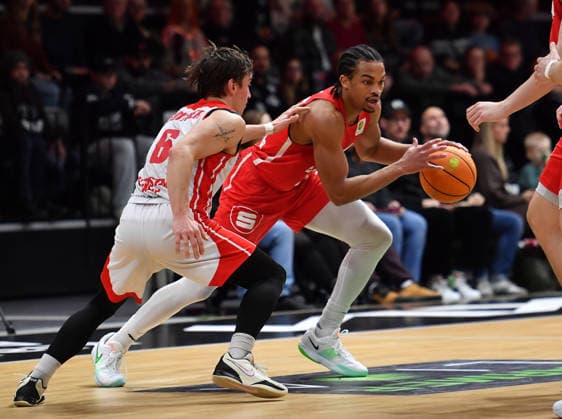 03 01 2026 Basketball Season 2025 2026 2 Bundesliga Pro A 16 Matchday Nuremberg Falcons Basketball Club NBC Rhein Stars Cologne OGo xogox Jasper Günther 6, Rhein Stars Cologne Evan Derek Taylor 10, Nuremberg Falcons BC NBC