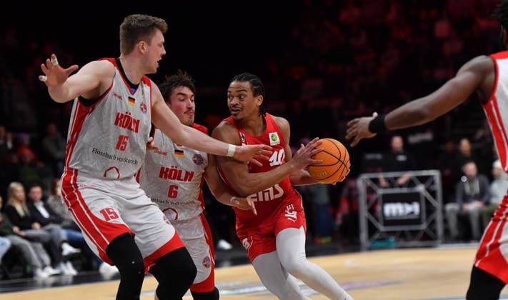 03 01 2026 Basketball Season 2025 2026 2 Bundesliga Pro A 16 Matchday Nuremberg Falcons Basketball Club NBC Rhein Stars Cologne OGo xogox Björn Rohwer 15, Rhein Stars Cologne Jasper Günther 6, Rhein Stars Cologne Evan Derek Taylor 10, Nuremberg Falcons BC NBC