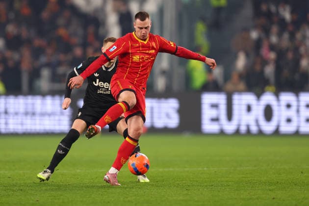 Juventus Fc - US Lecce Nikola Stulic of Us Lecce in action during the Serie A match beetween Juventus Fc and US Lecce at Allianz Stadium on January 3, 2026 in Turin, Italy . Torino Allianz Stadium Italy Copyright: xMarcoxCanonierox