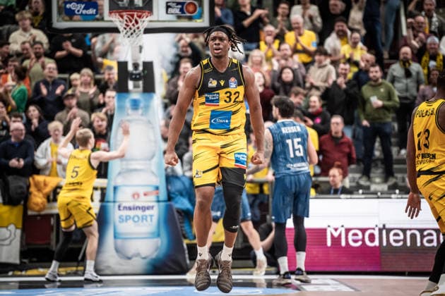 Keeshawn Kellman MHP RIESEN Ludwigsburg, 32 joy, jubilant leap to basket GER, MHP Riesen Ludwigsburg MLP Academics Heidelberg, easycredit BBL, Basketball, Bundesliga, Matchday 14, Season 2025 2026, 03 01 2026 GER, MHP Riesen Ludwigsburg MLP Academics Heidelberg, easycredit BBL, Basketball, Bundesliga, Matchday 14, Season 2025 2026, 03 01 2026 Ludwigsburg Copyright: xSandyxDinkelackerx EP_SDR