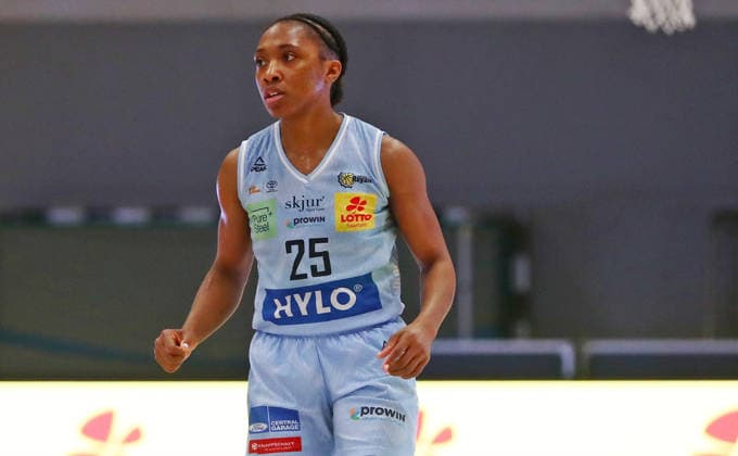 DBBL Cup quarter-finals, 03 01 2026, Sporthalle West in Dillingen Saarland , Saarlouis Royals vs Herne TC 67 54 emspor v l n r Martha Ann Burse Saarlouis celebrates a basket during the game MT