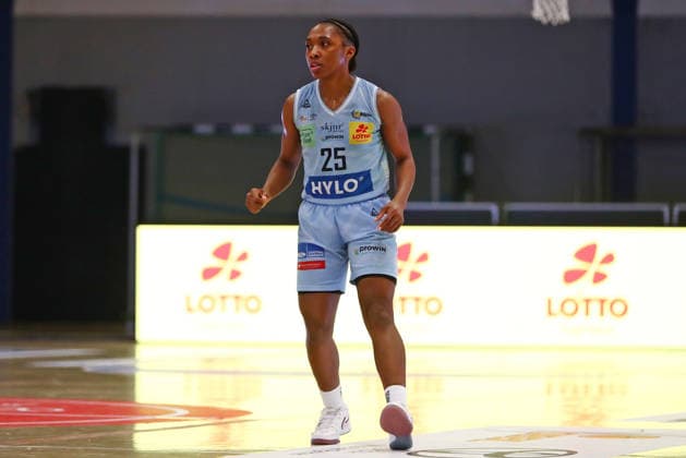 DBBL Cup quarter-finals, 03 01 2026, Sporthalle West in Dillingen Saarland , Saarlouis Royals vs Herne TC 67 54 emspor v l n r Martha Ann Burse Saarlouis celebrates a basket during the game MT