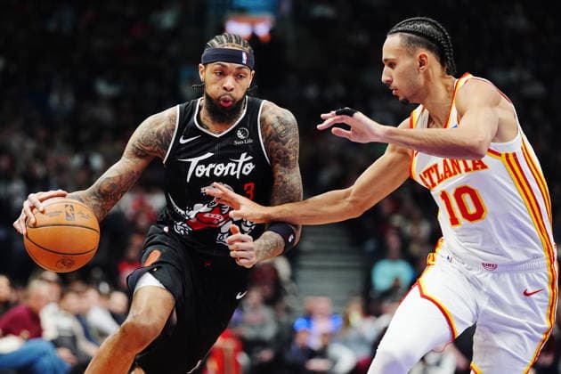 January 3, 2026, Toronto, On, Canada: Toronto Raptors Brandon Ingram (3) drives at Atlanta Hawks Zaccharie Risacher (10) during first half NBA, Basketball Herren, USA basketball action in Toronto on Saturday, Jan. 3, 2026. Canada News - January 3, 2026  - ZUMAc35_ 20260103_zaf_c35_074 Copyright: xFrankxGunnx
