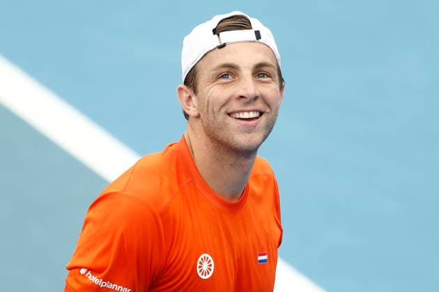 TENNIS UNITED CUP SYDNEY, Tallon Griekspoor of Team Netherlands smikes after winning a game in his Group F singles match against Alexander Zverev of team Germanyduring day three of the 2026 United Cup at Ken Rosewall Arena in Sydney, Sunday, January 4, 2026. ( NO ARCHIVING, EDITORIAL USE ONLY SYDNEY NEW SOUTH WALES AUSTRALIA  Copyright: xMARKxEVANSx 20260104115449879420