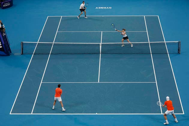 TENNIS UNITED CUP SYDNEY, Laura Siegemund of team Gemany playing with Alexander Zverev of team Germany plays a plays a forehand in their Group F doubles match against Demi Schuurs of Team Netherlands and Tallon Griekspoor of Team Netherlands during day three of the 2026 United Cup at Ken Rosewall Arena in Sydney, Sunday, January 4, 2026. ( NO ARCHIVING, EDITORIAL USE ONLY SYDNEY NEW SOUTH WALES AUSTRALIA  Copyright: xMARKxEVANSx 20260104184420322967