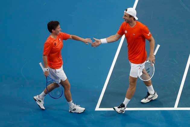 TENNIS UNITED CUP SYDNEY, Demi Schuurs of Team Netherlands and Tallon Griekspoor of Team Netherlands shake hands in their Group F doubles match against Laura Siegemund of team Gemany and Alexander Zverev of team Germany during day three of the 2026 United Cup at Ken Rosewall Arena in Sydney, Sunday, January 4, 2026. ( NO ARCHIVING, EDITORIAL USE ONLY SYDNEY NEW SOUTH WALES AUSTRALIA  Copyright: xMARKxEVANSx 20260104199026782945