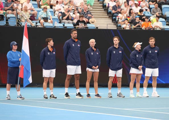 January 4, 2026, Sydney, New South Wales, Australia: national team, Nationalteam of Netherlands: DEMI SHUURS, DAVID PEL, EVA VEDDER, GUY DEN OUDEN, SUZAN LAMENS and TALLON GRIEKSPOOR before the matches against Germany in the group F during the United Cup at Ken Rosewall Arena, Sydney, Australia. Sydney Australia - ZUMAc278 20260104_zsp_c278_061 Copyright: xMarcinxCholewinskix