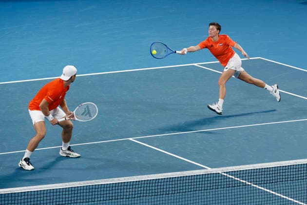 TENNIS UNITED CUP SYDNEY, Demi Schuurs of Team Netherlands playing with Tallon Griekspoor of Team Netherlands plays a forehand in their Group F doubles match against Laura Siegemund of team Gemany and Alexander Zverev of team Germany during day three of the 2026 United Cup at Ken Rosewall Arena in Sydney, Sunday, January 4, 2026. ( NO ARCHIVING, EDITORIAL USE ONLY SYDNEY NEW SOUTH WALES AUSTRALIA  Copyright: xMARKxEVANSx 20260104148537925137