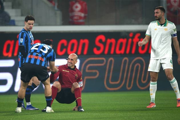 03.01.2026 Atalanta vs Roma (Serie A) Calcio; 18Â° Giornata& xD;Nella foto: Michael FRabbri a terra& xD;(Foto Gino Mancini)  Copyright: xGinoxMancini IPAxSportx xipa-agency.netx xx IPA_69667743 IPA_Agency_IPA69667743