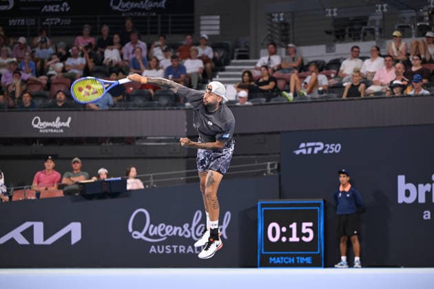 TENNIS BRISBANE INTERNATIONAL, Nick Kyrgios in action during day 1 of the Brisbane International tennis tournament at Pat Rafter Arena in Brisbane, Sunday, January 4, 2026. ( NO ARCHIVING, EDITORIAL USE ONLY BRISBANE QUEENSLAND AUSTRALIA  Copyright: xZAINxMOHAMMEDx 20260104110260561362