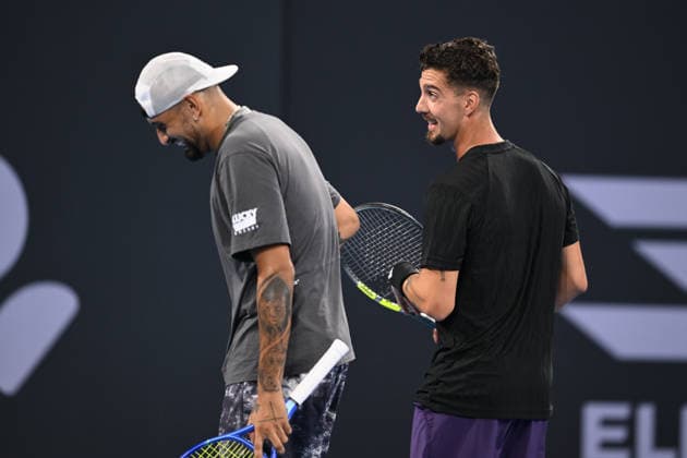 TENNIS BRISBANE INTERNATIONAL, Thanasi Kokkinakis (L) in action during day 1 of the Brisbane International tennis tournament at Pat Rafter Arena in Brisbane, Sunday, January 4, 2026. ( NO ARCHIVING, EDITORIAL USE ONLY BRISBANE QUEENSLAND AUSTRALIA  Copyright: xZAINxMOHAMMEDx 20260104162800582276