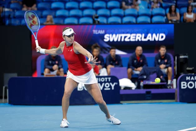 TENNIS UNITED CUP PERTH, Belinda Bencic of Switzerland in action against Jasmine Paolini of Italy during the United Cup day three match between Italy and Switzerland at RAC Arena in Perth, Sunday, January 4, 2026. ( NO ARCHIVING, EDITORIAL USE ONLY PERTH WESTERN AUSTRALIA AUSTRALIA  Copyright: xRICHARDxWAINWRIGHTx 20260104121157974430