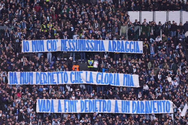 Banner during the Serie A EniLive soccer match between Lazio and Napoli at the Rome s Olympic stadium, Italy - Monday January 4, 2026 - Soccer ( Photo by Alfredo Falcone LaPresse )  Copyright: xAlfredoxFalcone LaPressex