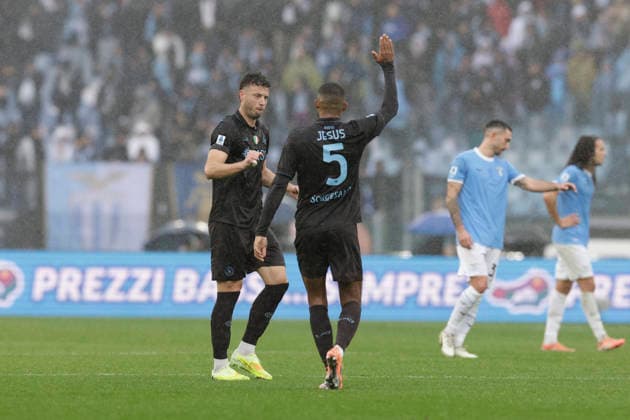 Serie A football match SS Lazio vs SSC Napoli Napoli s Kosovar defender Amir Rrahmani celebrates after scoring a goal of 2-0 during the Serie A football match SS Lazio vs SSC Napoli at Olimpico Stadium on Gunnery 04, 2026, in Rome. _BPH4411 Copyright: xAntonioxBalascox