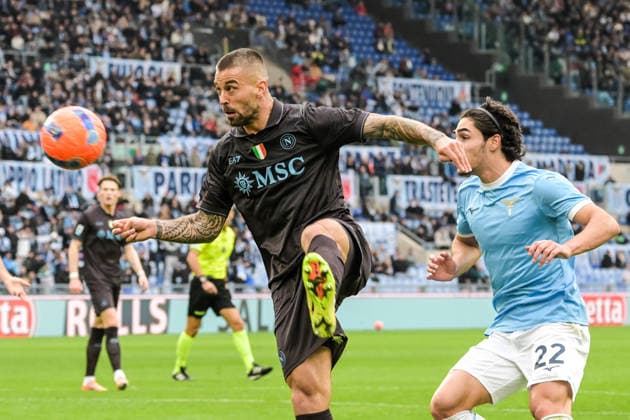 2026-01-04 S.S. Lazio v SSC Napoli - Italian Serie A Enilive ROME, ITALY - JANUARY 4: Leonardo Spinazzola of SSC Napoli, Giovanni Di Lorenzo of SSC Napoli during the Italian Serie A Enilive match between S.S. Lazio and SSC Napoli at Stadio Olimpico on January 4, 2026 in Rome, Italy. Rome Stadio Olimpico Italy Content not available for redistribution in The Netherlands directly or indirectly through any third parties. Copyright: xCiroxSantangelox