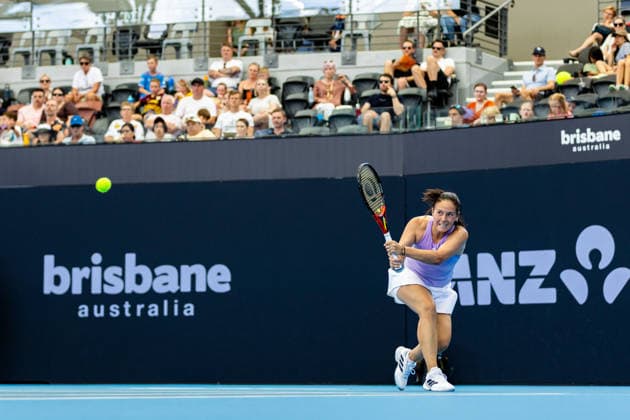 January 4, 2026, Brisbane, Qld, Australia: DARIA KASATKINA of Australia plays a backhand during her WomenÃ¢â‚¬â ¢s Singles round one match against ANASTASIA POTAPOVA of Austria at the Brisbane International. Potapova won the match 7-5 4-6 6-4 Brisbane Australia - ZUMAt173 20260104_zsp_t173_033 Copyright: xStephanexThomasx