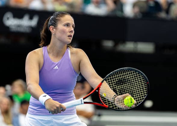 January 4, 2026, Brisbane, Qld, Australia: DARIA KASATKINA of Australia serves during her WomenÃ¢â‚¬â ¢s Singles round one match against ANASTASIA POTAPOVA of Austria at the Brisbane International. Potapova won the match 7-5 4-6 6-4 Brisbane Australia - ZUMAt173 20260104_zsp_t173_034 Copyright: xStephanexThomasx