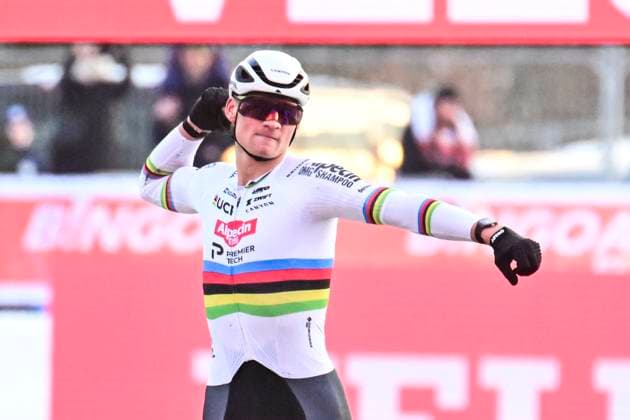 UCI Cyclocross World Cup 2025-2026 Zonhoven ZONHOVEN, BELGIUM - JANUARY 04 : Van Der Poel Mathieu (NED) of Alpecin-Deceuninck celebrating his victory during the 9th leg of the Zonhoven UCI Cyclocross World Cup 2025-2026 a cyclocross race for Men Elite on January 4, 2026 in Zonhoven, Belgium, 04 01 2026 ( Zonhoven Belgium  Copyright: xPeterxDexVoechtx