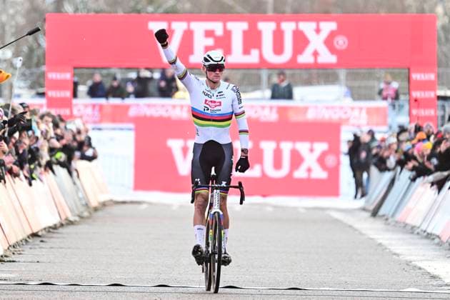 UCI Cyclocross World Cup 2025-2026 Zonhoven ZONHOVEN, BELGIUM - JANUARY 04 : Van Der Poel Mathieu (NED) of Alpecin-Deceuninck celebrating his victory during the 9th leg of the Zonhoven UCI Cyclocross World Cup 2025-2026 a cyclocross race for Men Elite on January 4, 2026 in Zonhoven, Belgium, 04 01 2026 ( Zonhoven Belgium  Copyright: xPeterxDexVoechtx